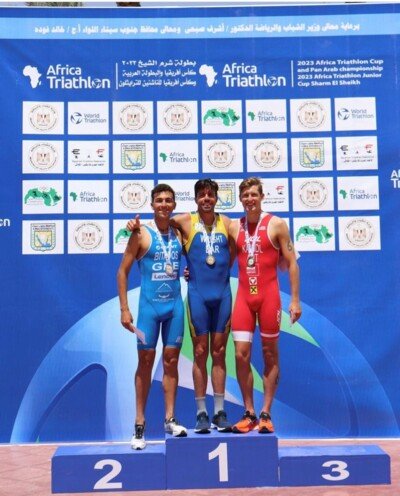 Matthew Wright in his first place position on the podium at the Sharm-El-Sheikh African Cup